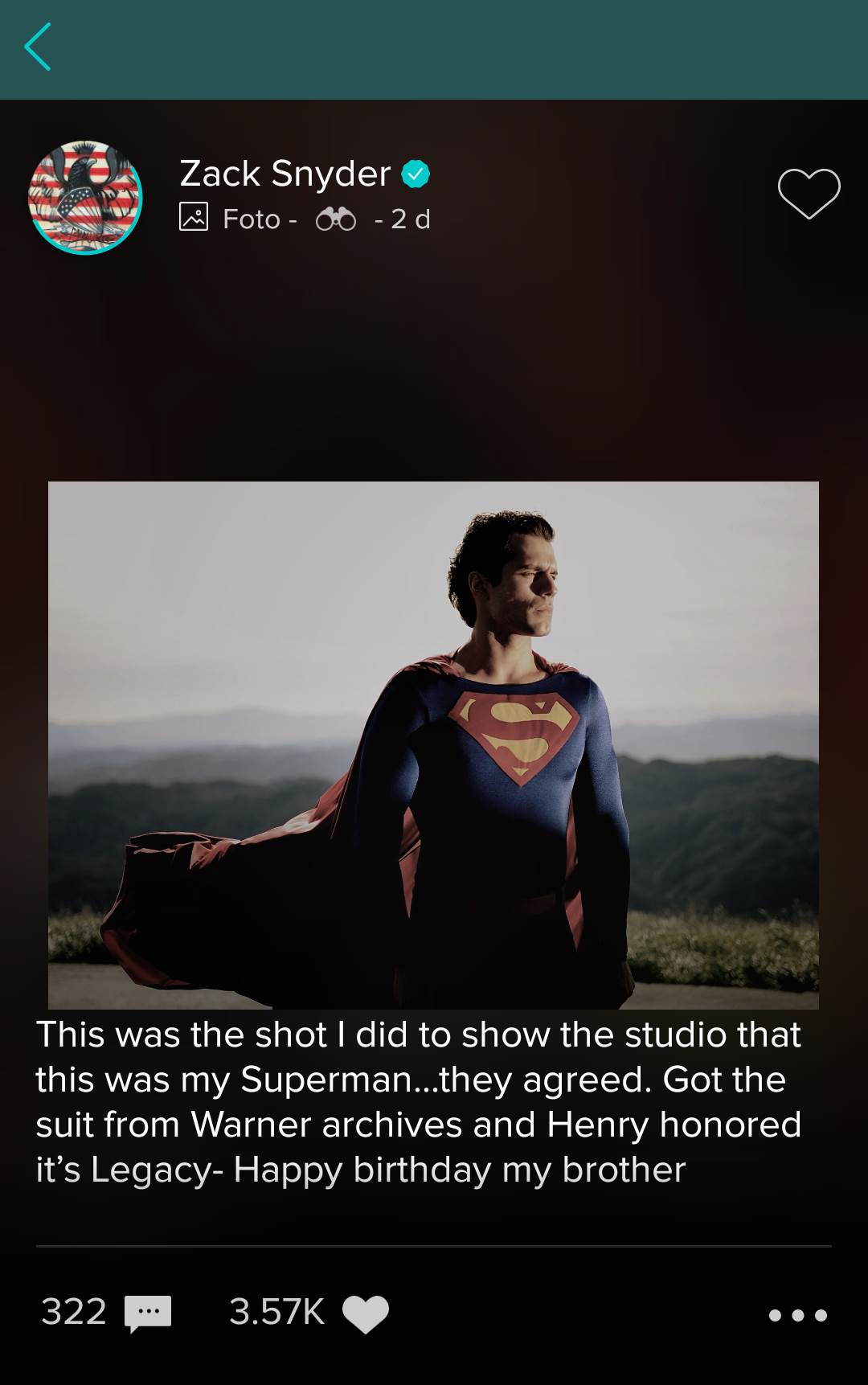 Zack Snyder afirma con foto inédita: “Henry Cavill es Superman”